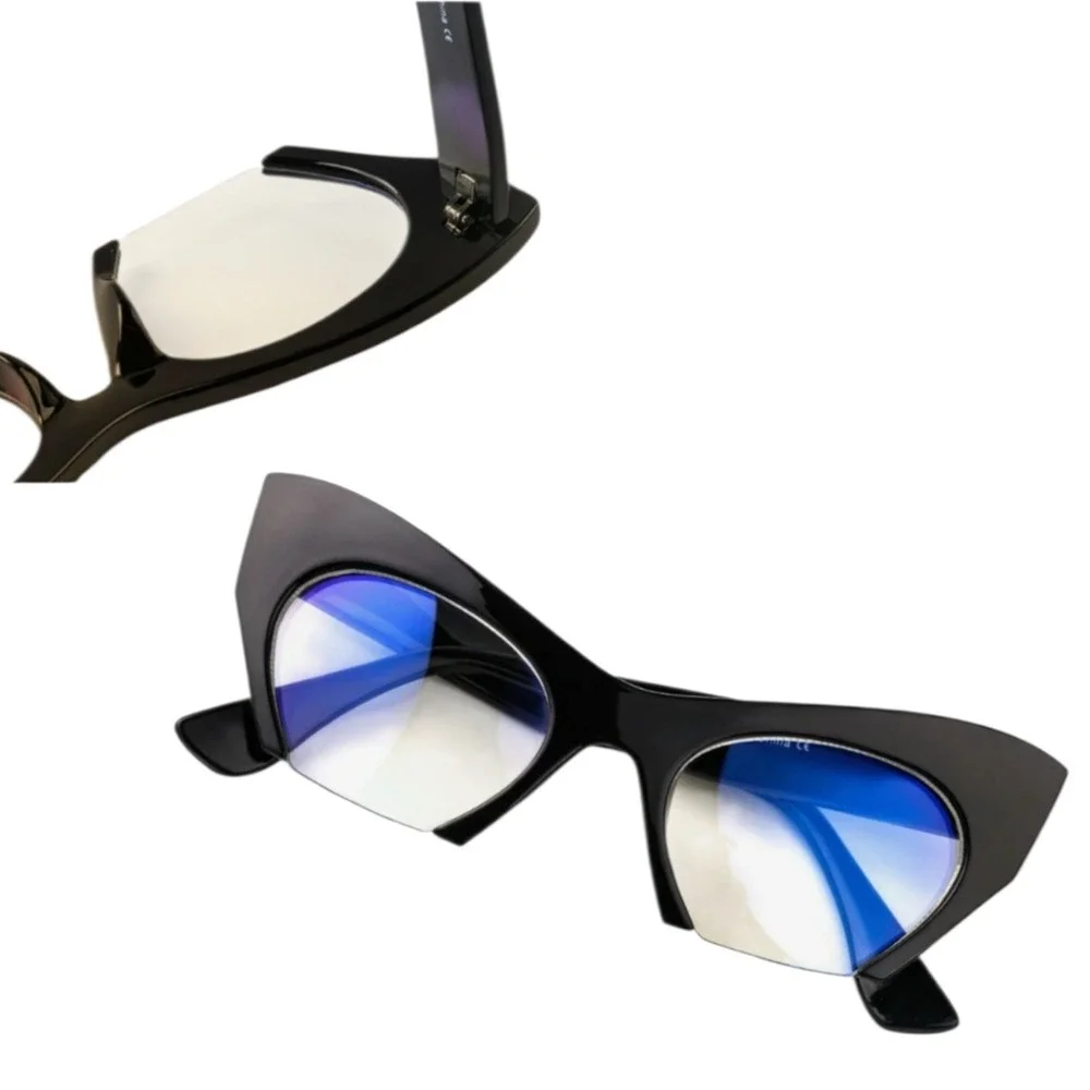 Cat Eye Eyeglasses Womens OS Black New Oversized Winged Blue Light KS1586